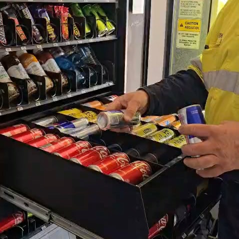 Mine site vending machines being restocked during a scheduled service run in the WA Goldfields