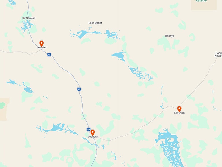 Northern Goldfields vending machine service area map including Leonora, Leinster and Laverton