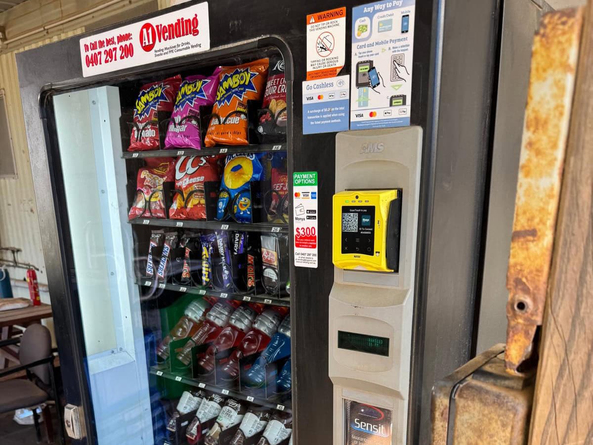 Vending machines for mine sites installed in a crib room on a Western Australian mining operation