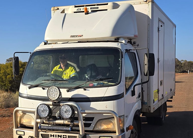 A1 Vending service vehicle on route to a mine site — mining vending machines WA service runs with journey management and site inductions